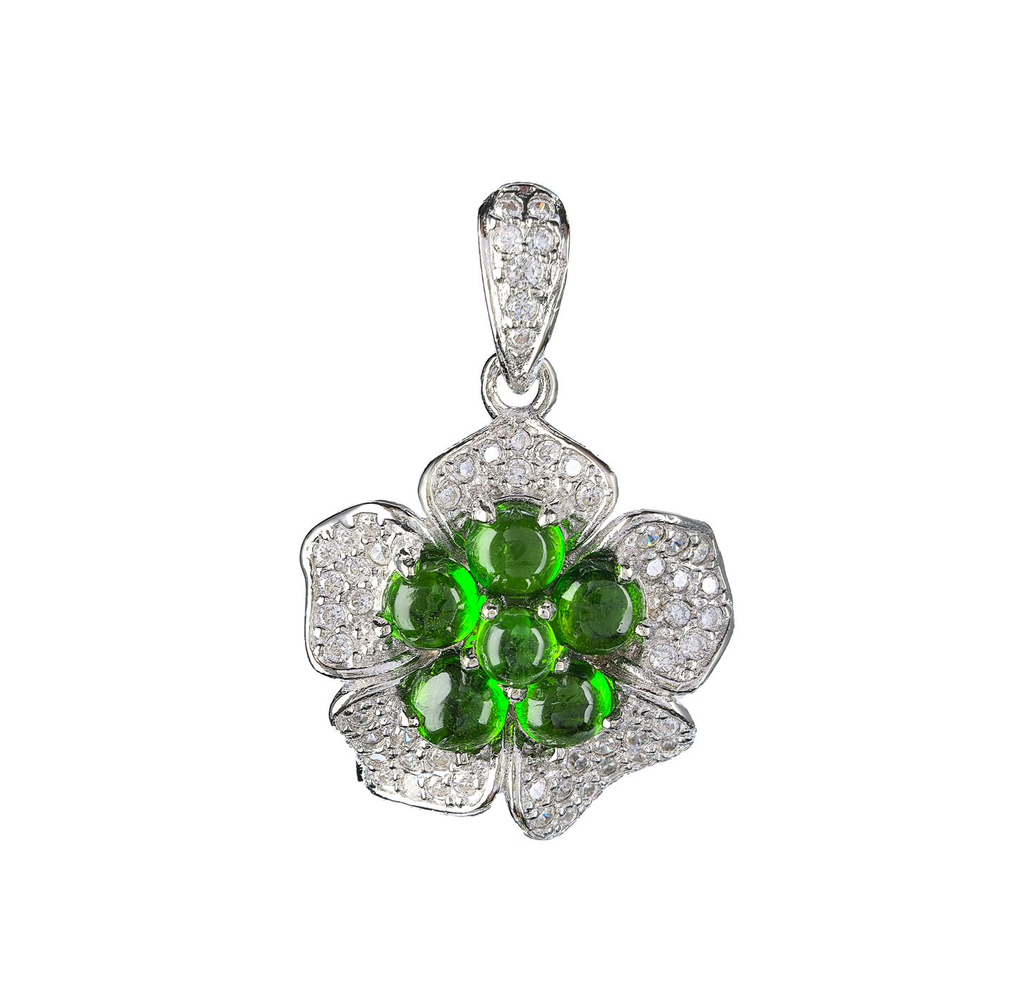 Wholesale Rhodium Plated 925 Sterling Silver Natural Diopside Green Gemstone Pendant（without Chain）