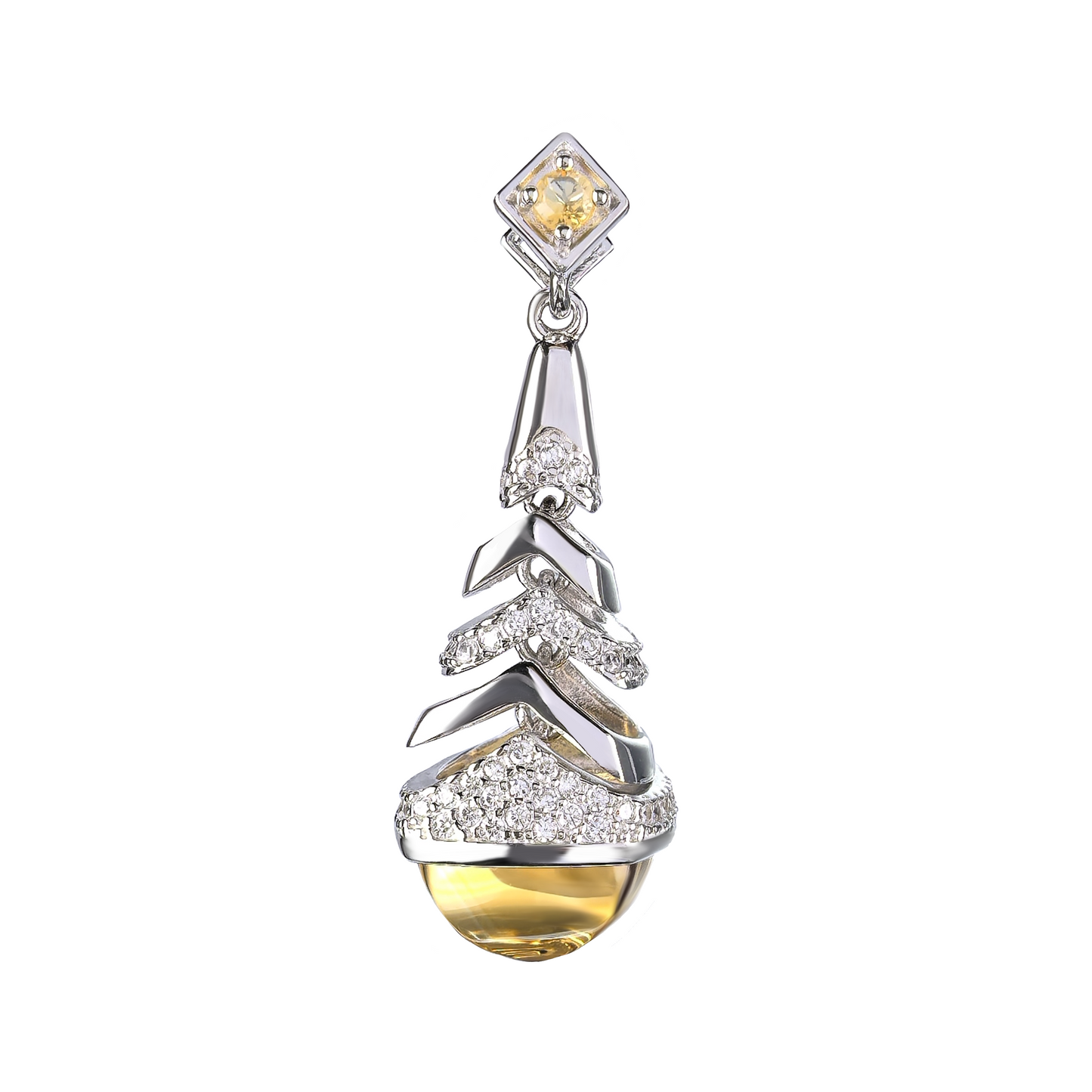 Wholesale Rhodium Plated 925 Sterling Silver Natural Citrine Yellow Gemstone Sugar-loaf Cut Pendant（without Chain）