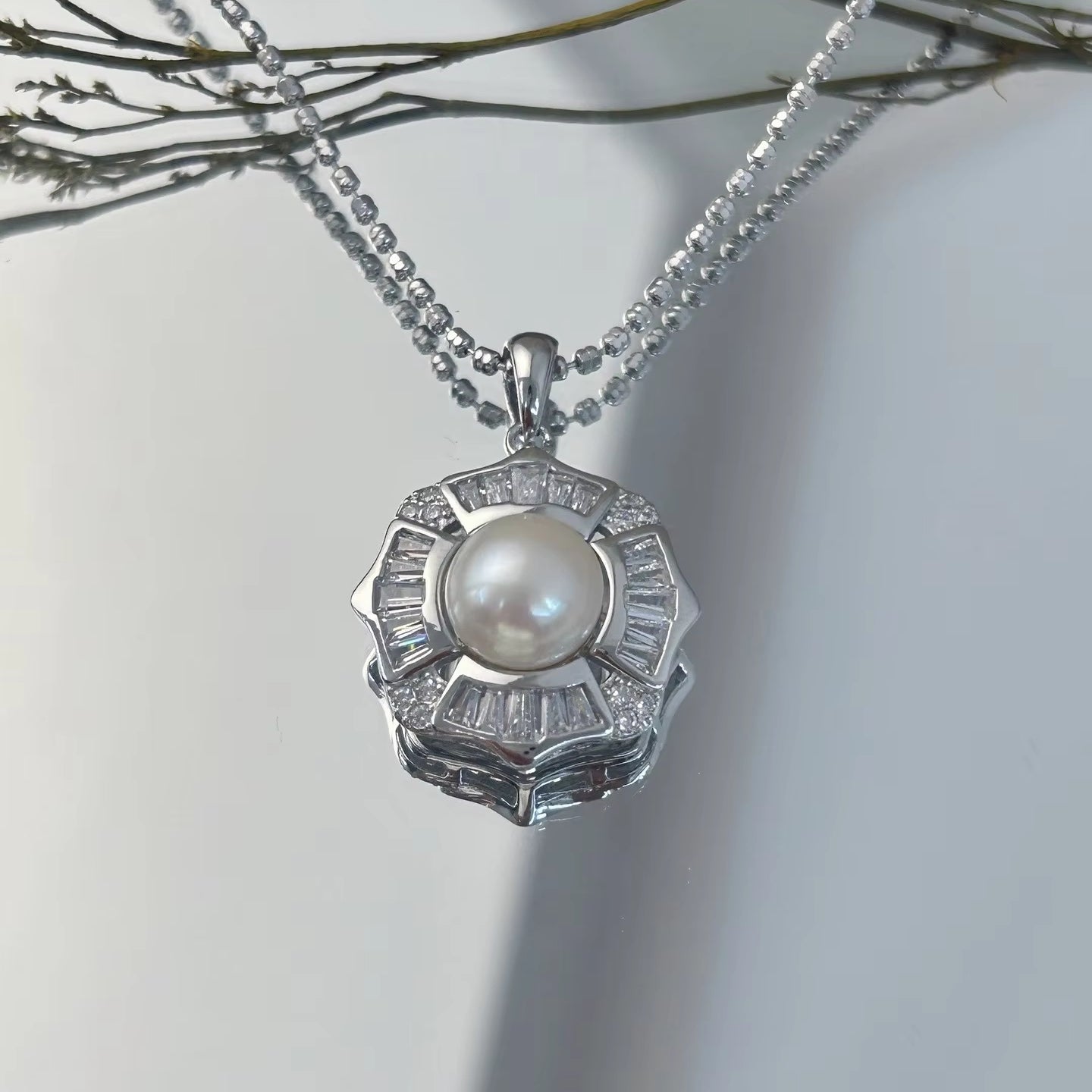 Wholesale Rhodium Plated 925 Sterling Silver Natural Freshwater Pearl Pendant（wihtout Chain）