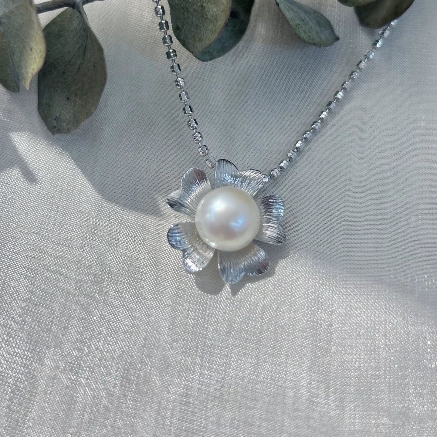 Wholesale Rhodium Plated 925 Sterling Silver Natural Freshwater Pearl Pendant（wihtout Chain）