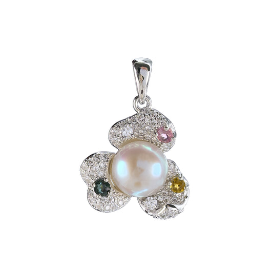 Wholesale Rhodium Plated 925 Sterling Silver Natural Freshwater Pearl Pendant（wihtout Chain）