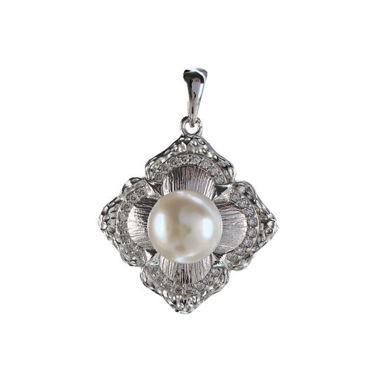 Wholesale Rhodium Plated 925 Sterling Silver Natural Freshwater Pearl Pendant（wihtout Chain）