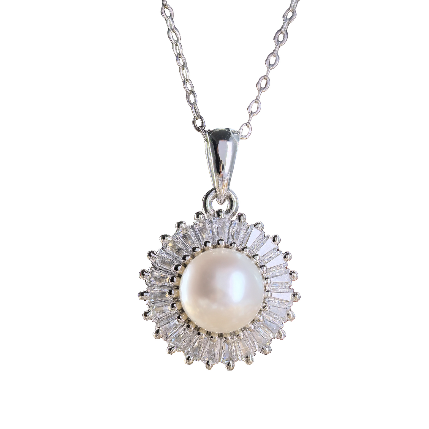 Wholesale Rhodium Plated 925 Sterling Silver Natural Freshwater Pearl Pendant（wihtout Chain）