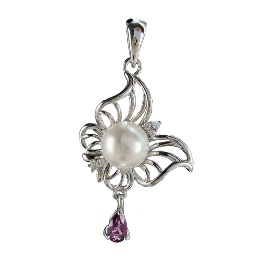 Wholesale Rhodium Plated 925 Sterling Silver Natural Freshwater Pearl Pendant（wihtout Chain）