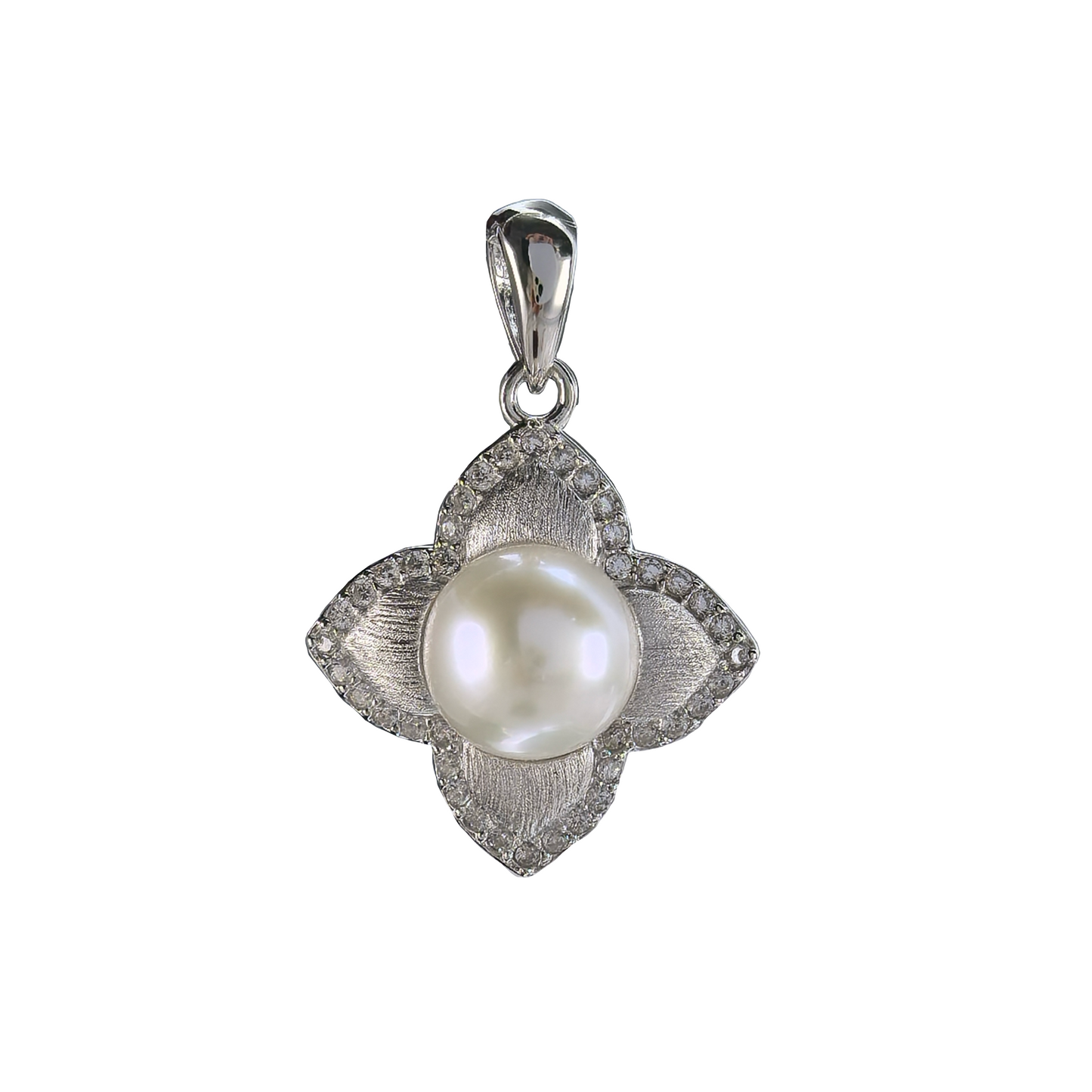 Wholesale Rhodium Plated 925 Sterling Silver Natural Freshwater Pearl Pendant（wihtout Chain）