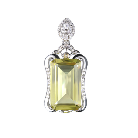 Wholesale Rhodium Plated 925 Sterling Silver Natural Lemon Quartz Green Gemstone Pendant（without Chain）