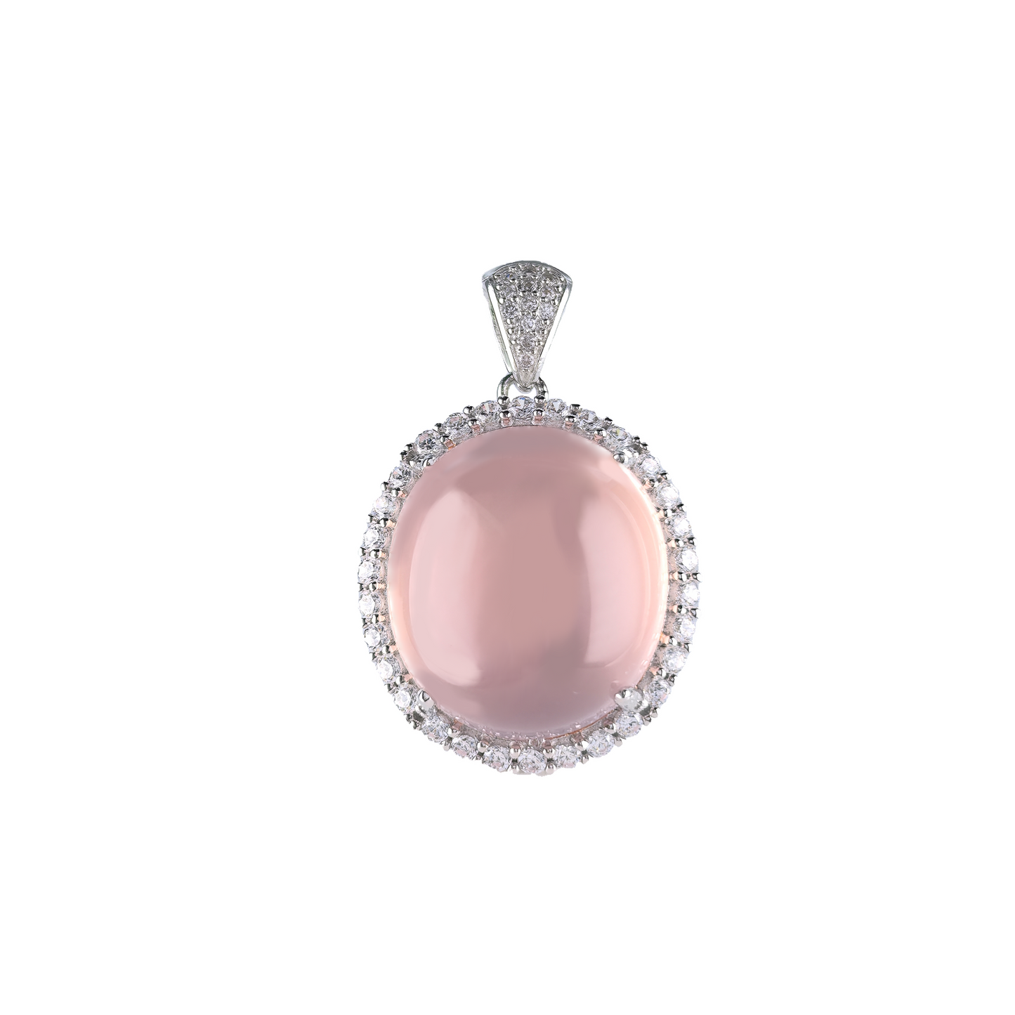 Wholesale Rhodium Plated 925 Sterling Silver Natural Rose Quartz Pink Gemstone Pendant