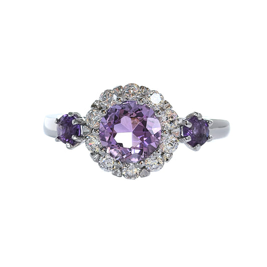 Wholesale Rhodium Plated 925 Sterling Silver Natural Amethyst Purple Gemstone Round Ring