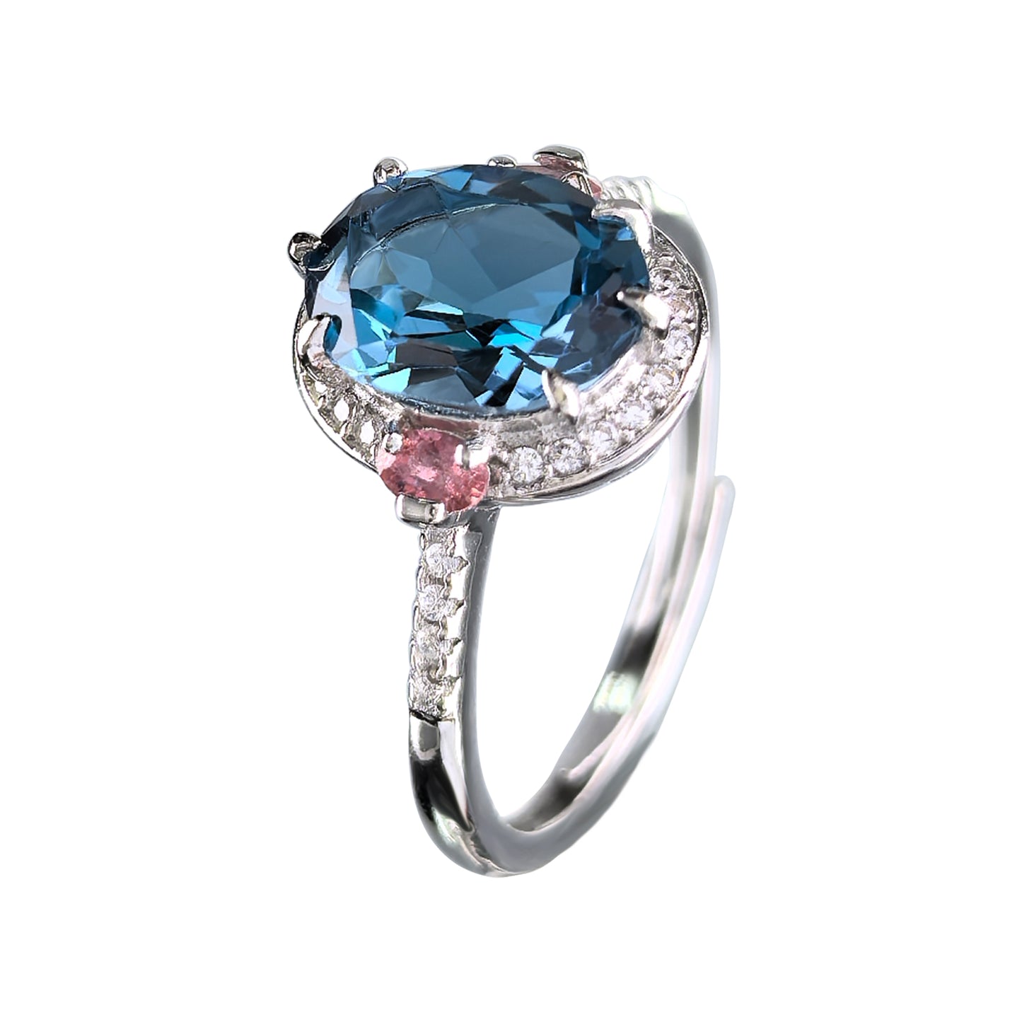 Wholesale Rhodium Plated 925 Sterling Silver Natural London Blue Topaz Blue Gemstone Oval Cut Ring