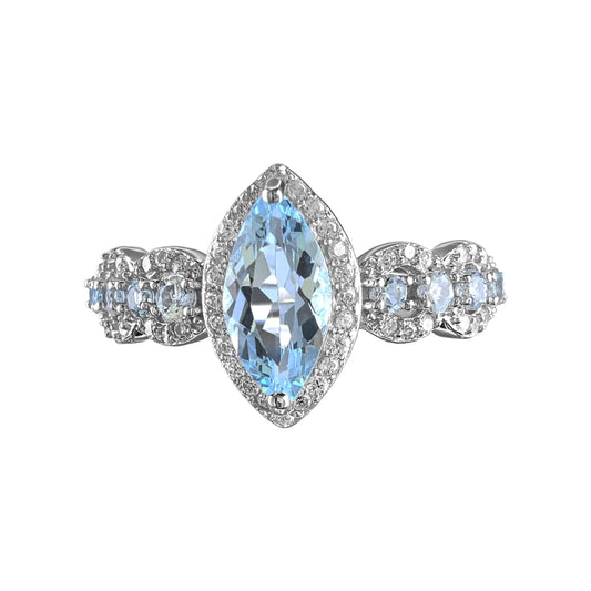 Wholesale Rhodium Plated 925 Sterling Silver Natural Sky Blue Topaz Blue Gemstone Marquise Cut Ring