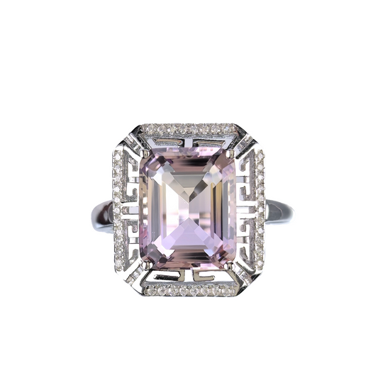 Wholesale Rhodium Plated 925 Sterling Silver Natural Ametrine  Emerald Cut Ring