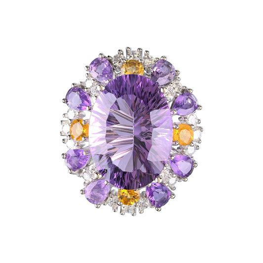 Wholesale Rhodium Plated 925 Sterling Silver Natural Amethyst Purple Gemstone Cushion Cut Ring