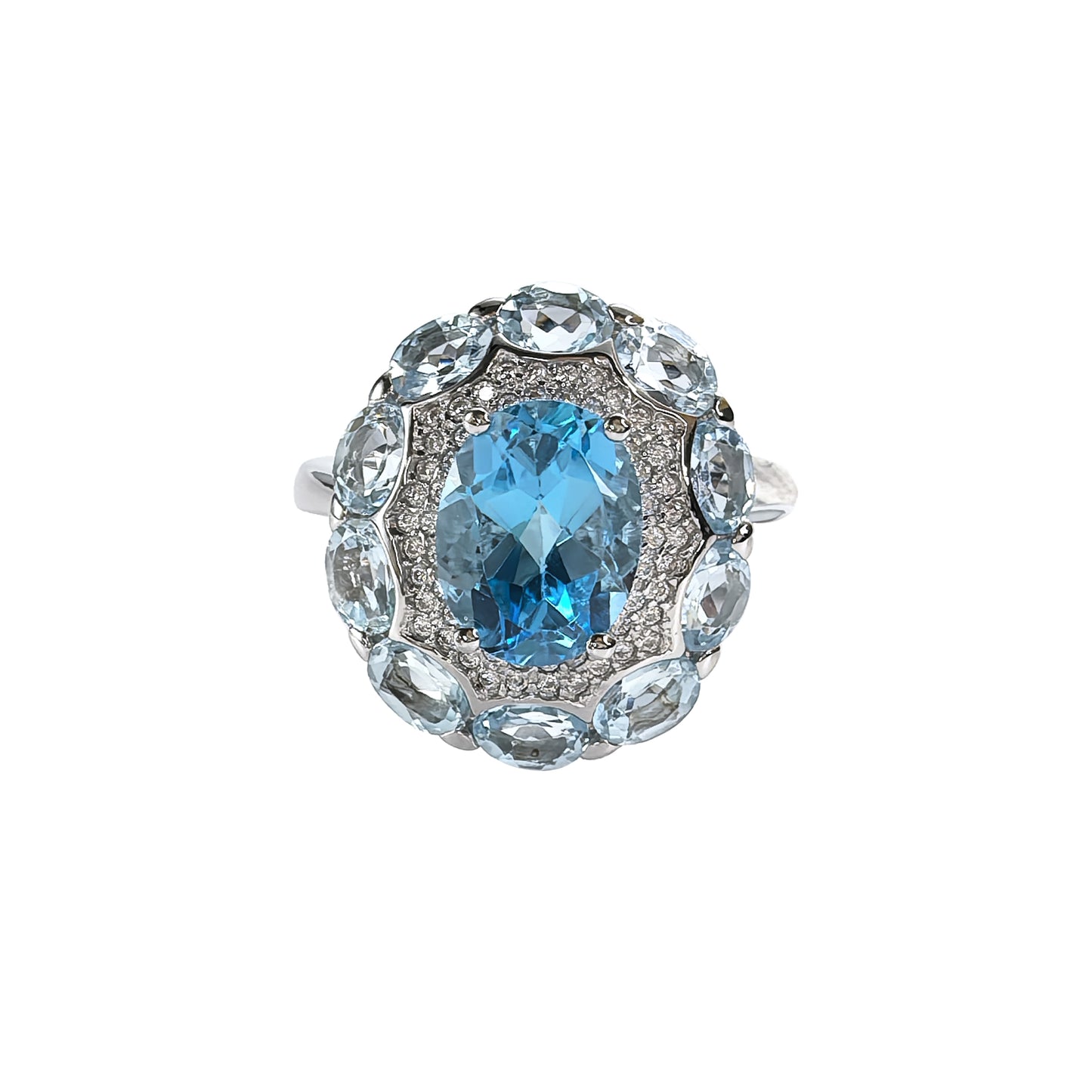 Wholesale Rhodium Plated 925 Sterling Silver Natural Topaz Swiss Blue Gemstone Oval Cut Ring