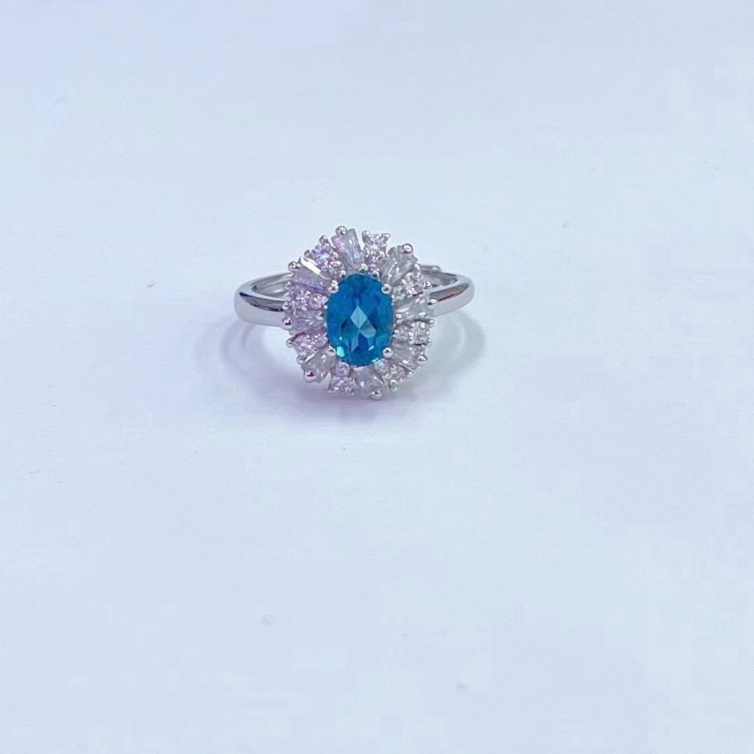 Wholesale Rhodium Plated 925 Sterling Silver Natural Topaz London Blue Gemstone Oval Cut Ring