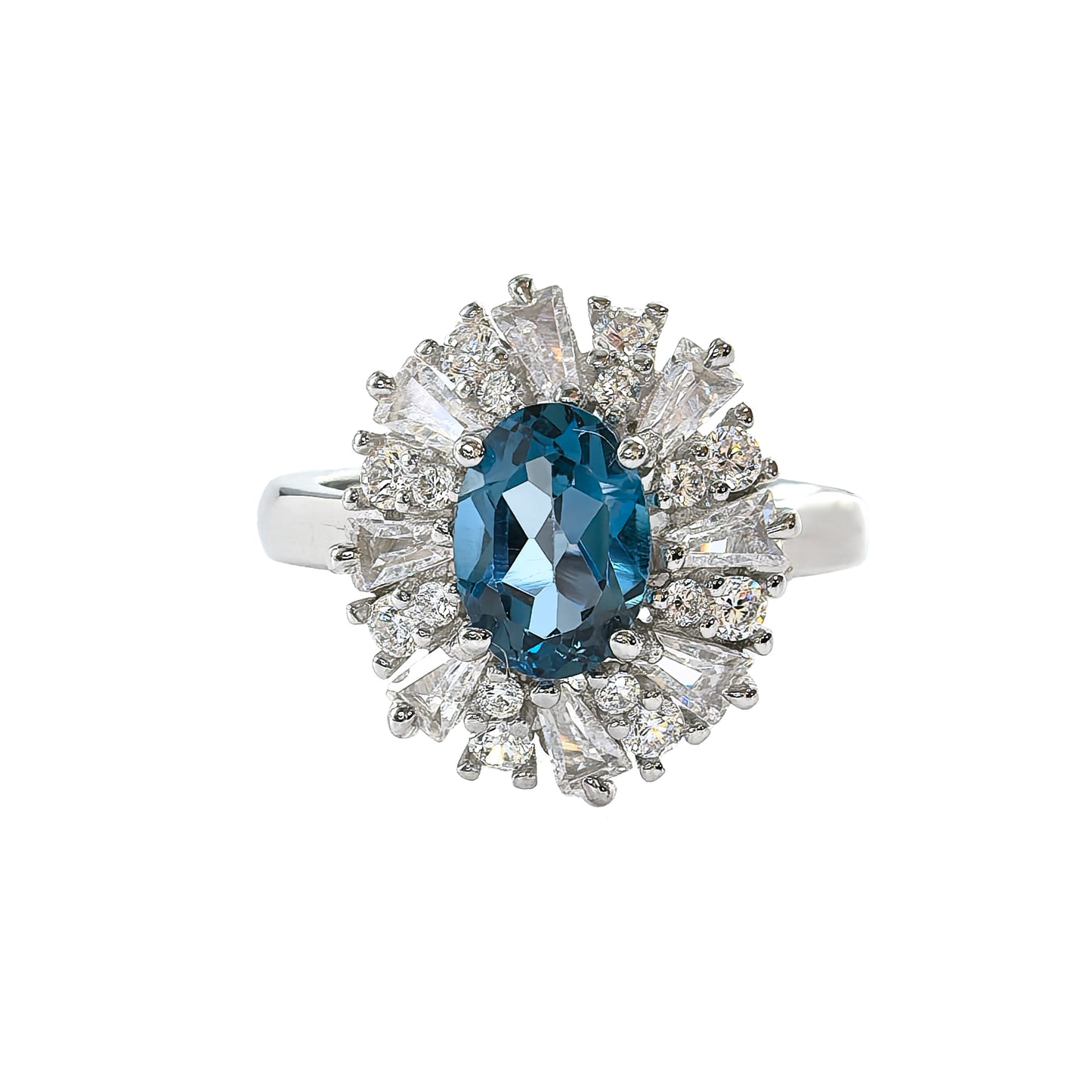 Wholesale Rhodium Plated 925 Sterling Silver Natural Topaz London Blue Gemstone Oval Cut Ring