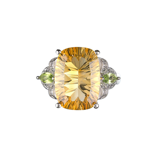 Wholesale Rhodium Plated 925 Sterling Silver Natural Citrine Yellow Gemstone Ring