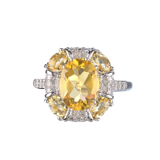 Wholesale Rhodium Plated 925 Sterling Silver Natural Citrine Yellow Gemstone Oval Cut Ring