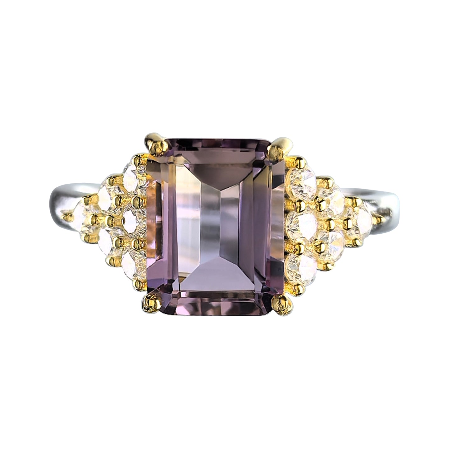 Wholesale Rhodium Plated 925 Sterling Silver Natural Ametrine Gemstone Emerald Cut Ring