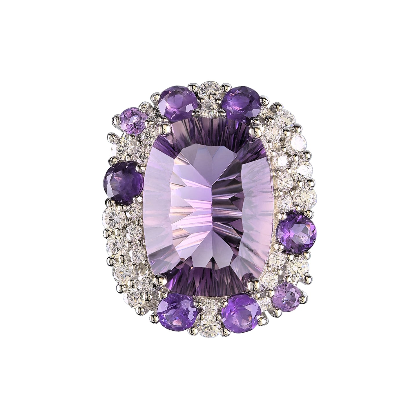 Wholesale Rhodium Plated 925 Sterling Silver Natural Amethyst Purple Gemstone Cushion Cut Ring