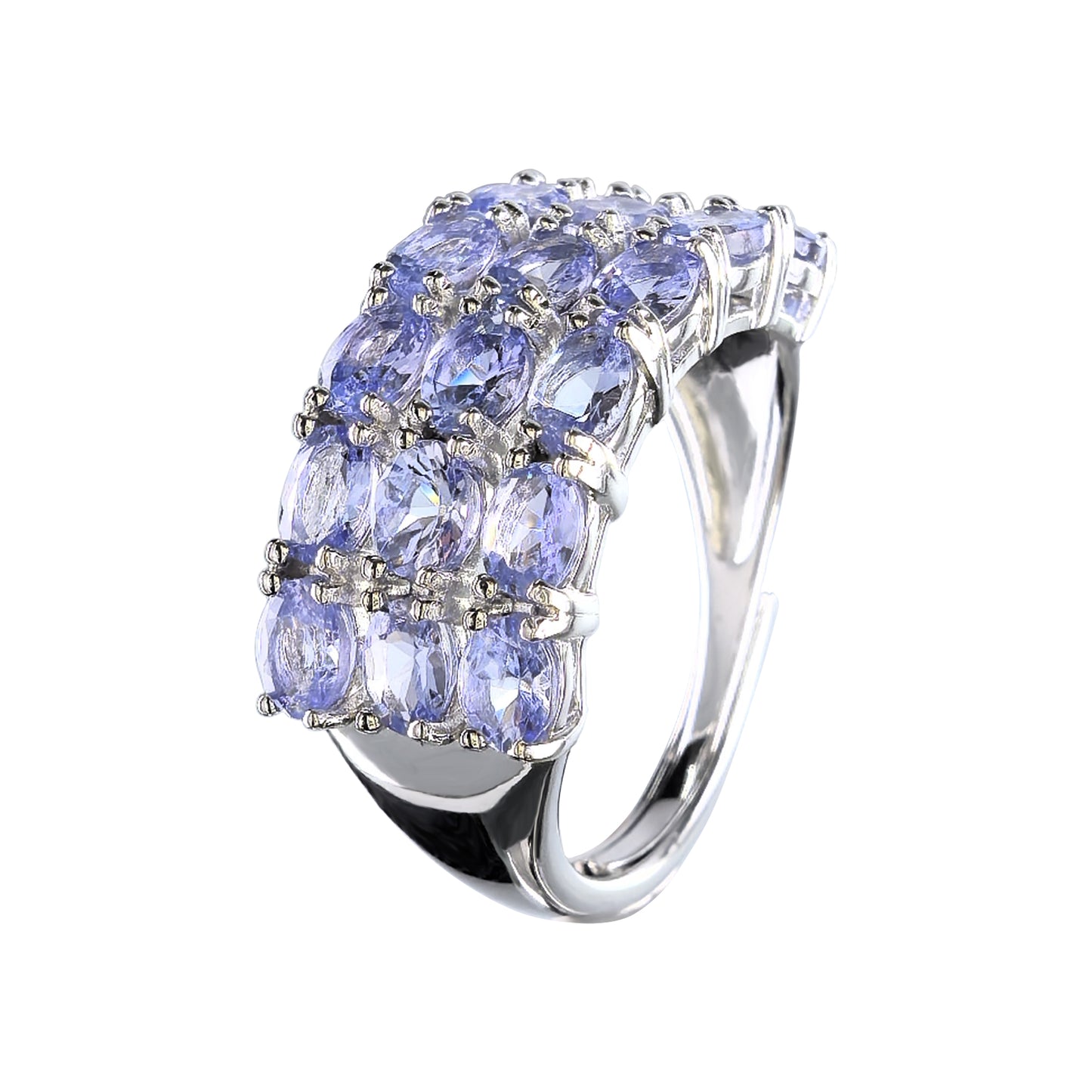 Wholesale Rhodium Plated 925 Sterling Silver Natural Tanzanite Purple Gemstone Ring