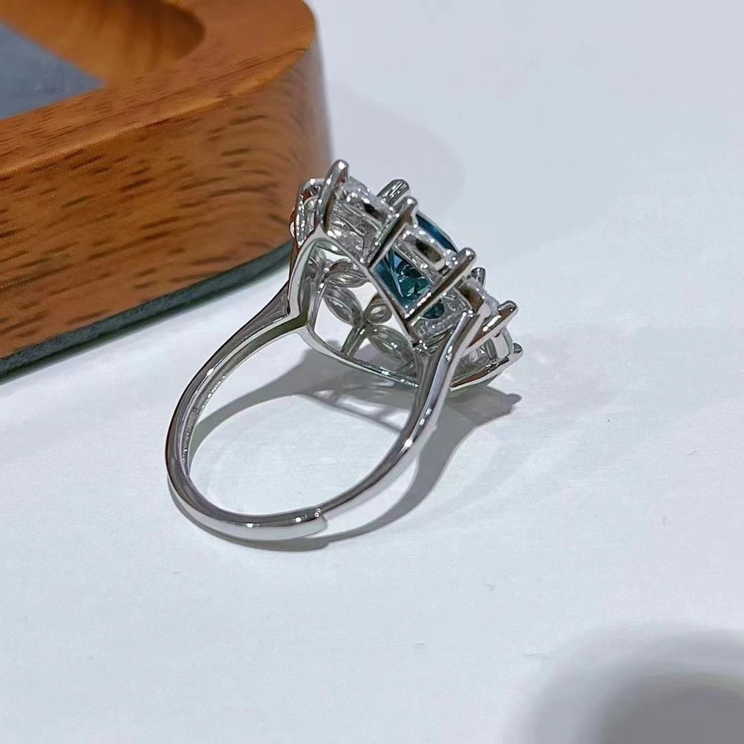 Wholesale Rhodium Plated 925 Sterling Silver Natural Topaz London Blue Gemstone Pear Cut Ring