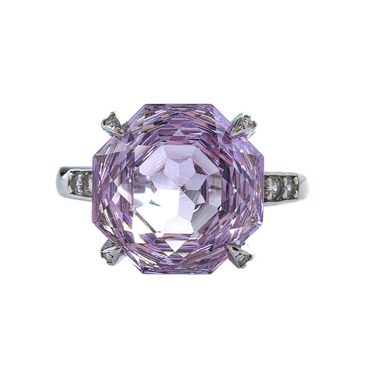 Wholesale Rhodium Plated 925 Sterling Silver Natural Lavender Amethyst Purple Gemstone Ring