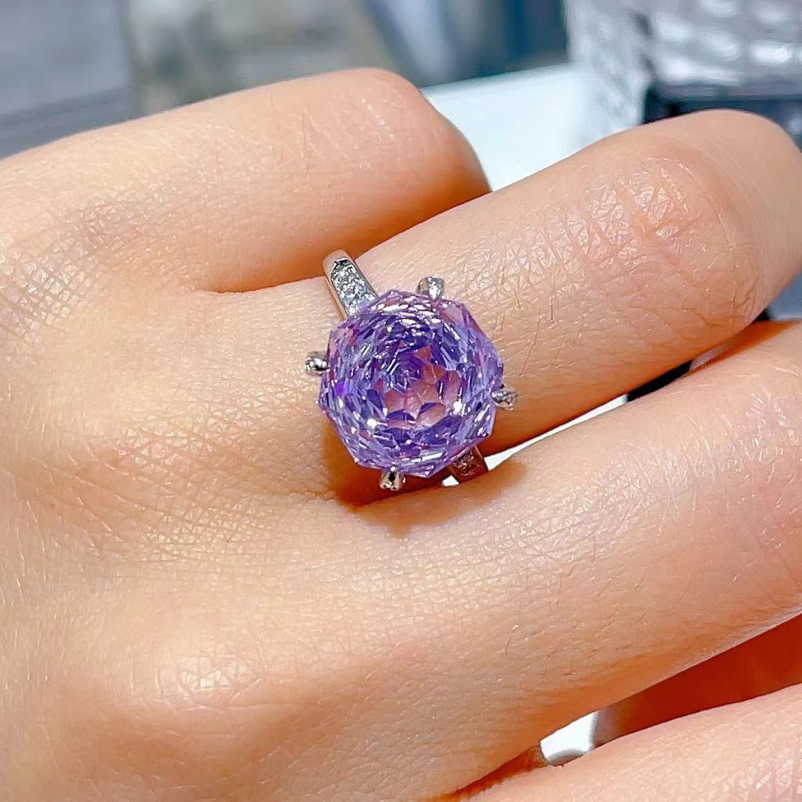 Wholesale Rhodium Plated 925 Sterling Silver Natural Lavender Amethyst Purple Gemstone Ring