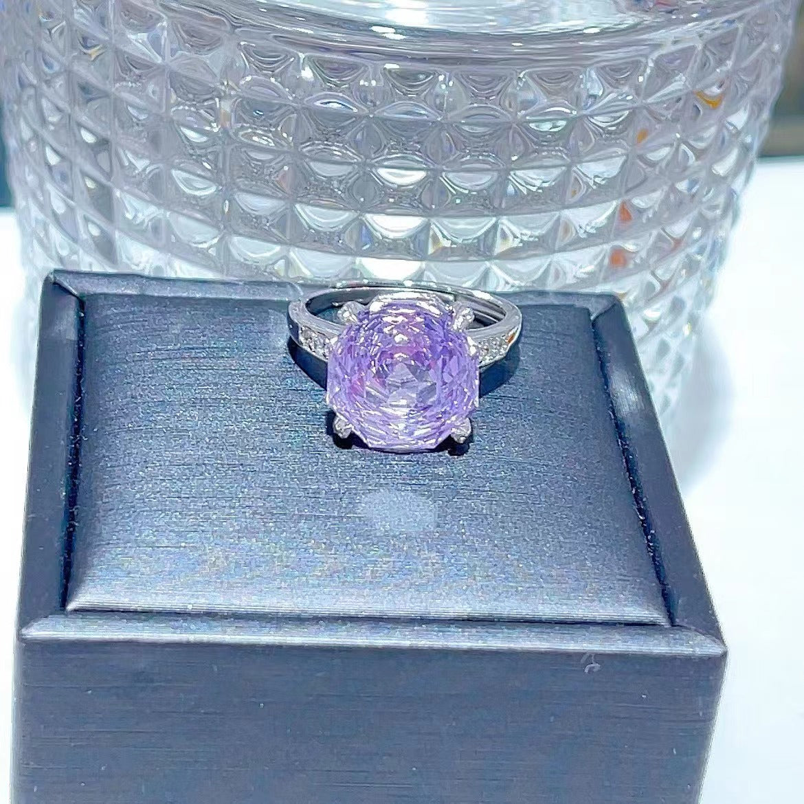 Wholesale Rhodium Plated 925 Sterling Silver Natural Lavender Amethyst Purple Gemstone Ring