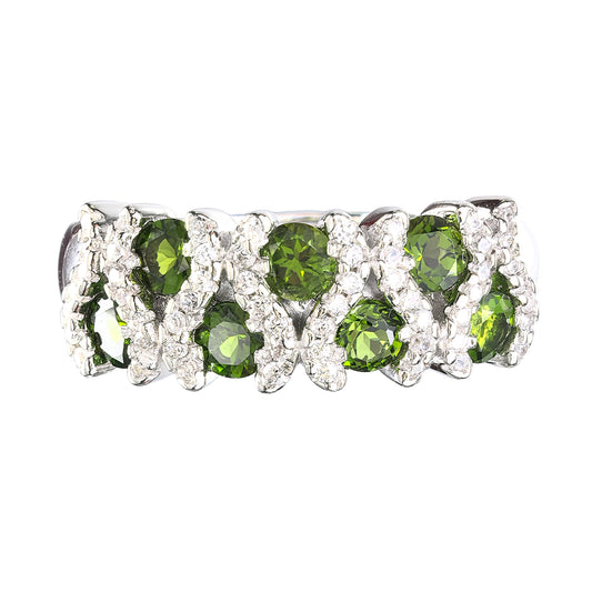 Wholesale Rhodium Plated 925 Sterling Silver Natural Diopside Green Gemstone Ring