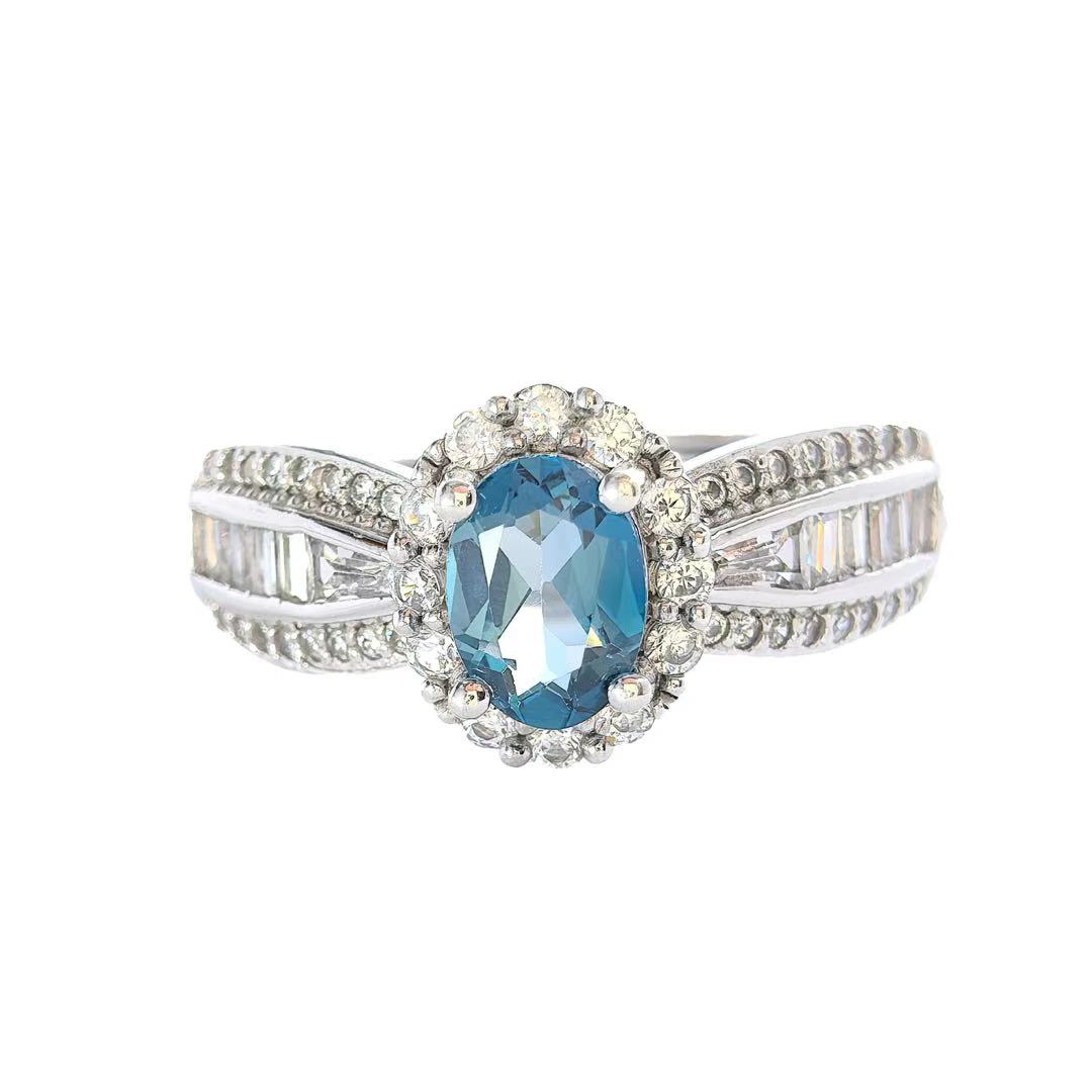 Wholesale Rhodium Plated 925 Sterling Silver Natural Topaz London Blue Gemstone Oval Cut Ring