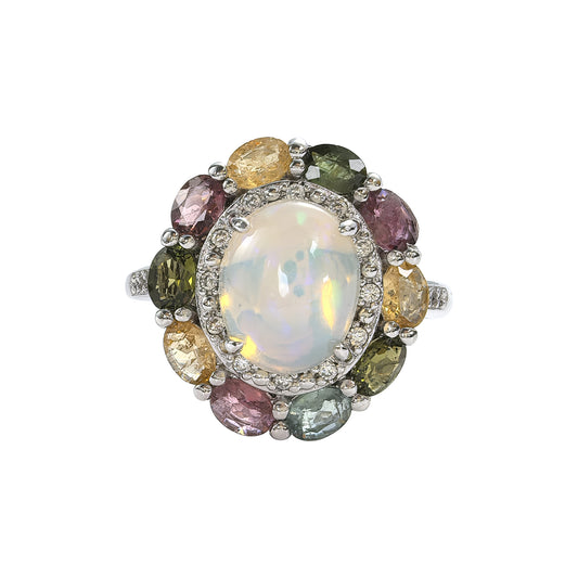 Wholesale Rhodium Plated 925 Sterling Silver Natural Opal White Gemstone  Ring