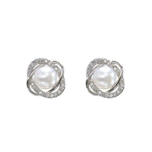 Wholesale Rhodium Plated 925 Sterling Silver Natural Freshwater Pearl Stud Earrings