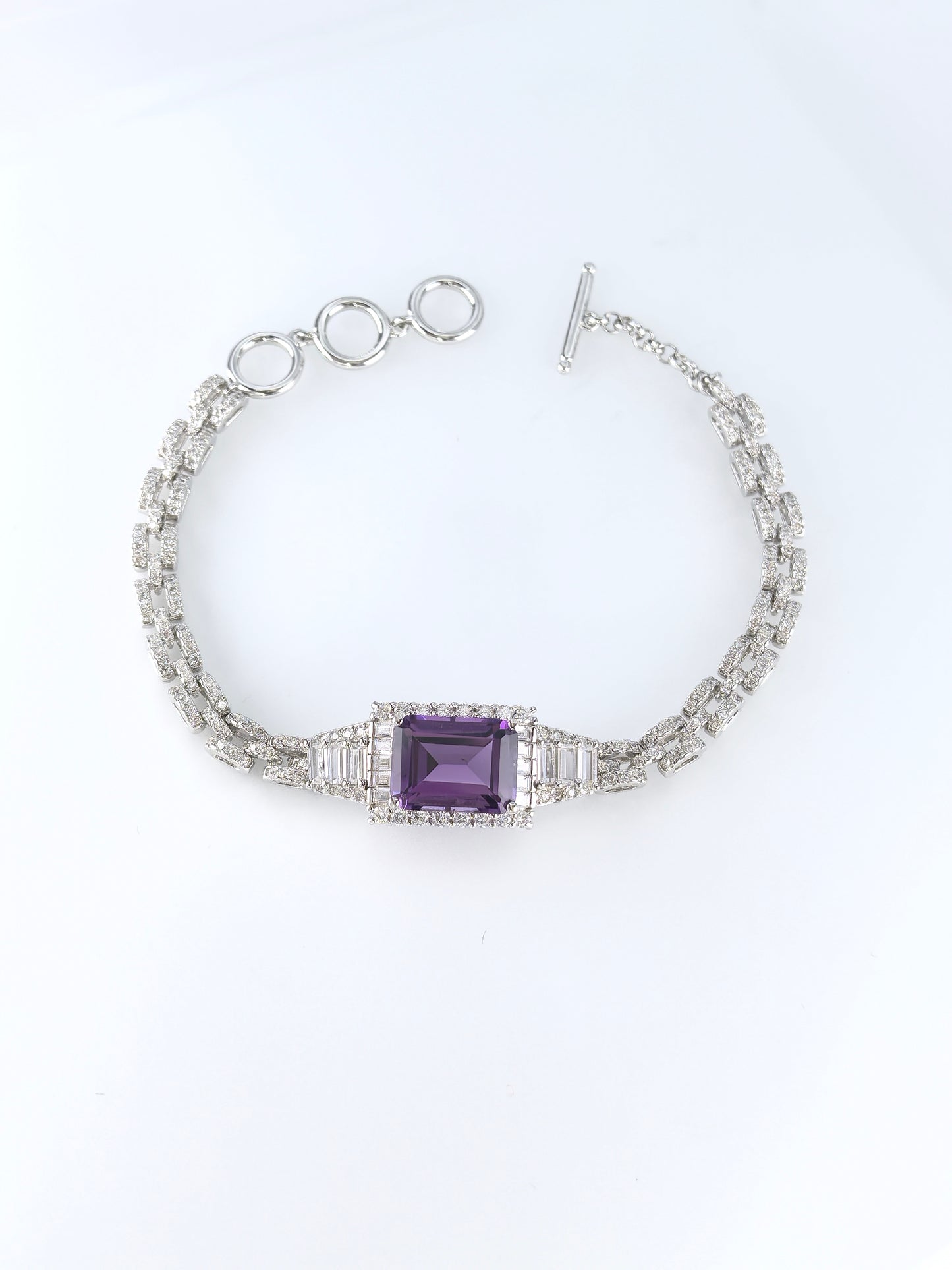 Wholesale Rhodium Plated 925 Sterling Silver Natural Amethyst Purple Gemstone Bracelet