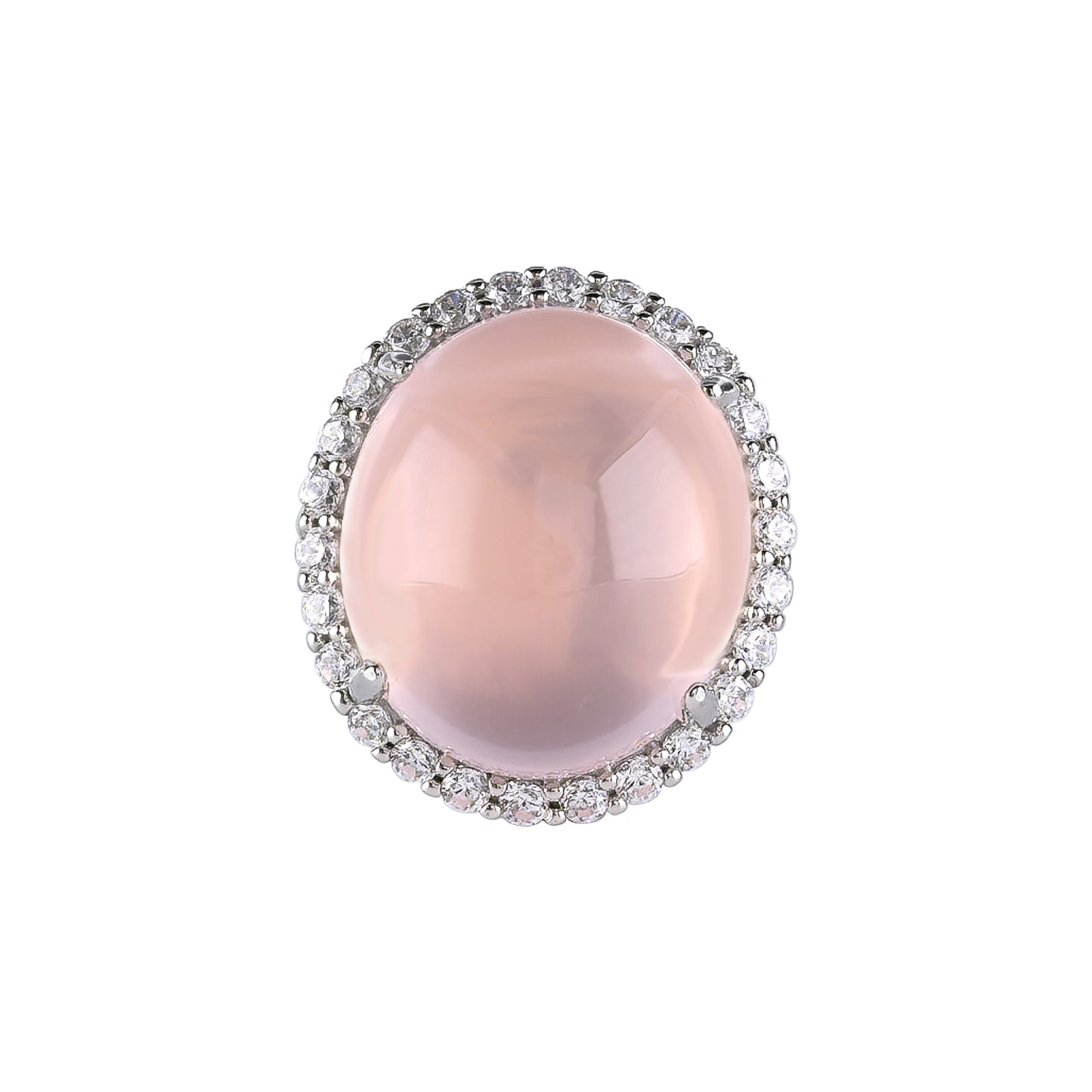 Wholesale Rhodium Plated 925 Sterling Silver Natural Rose Quartz Pink Gemstone Ring