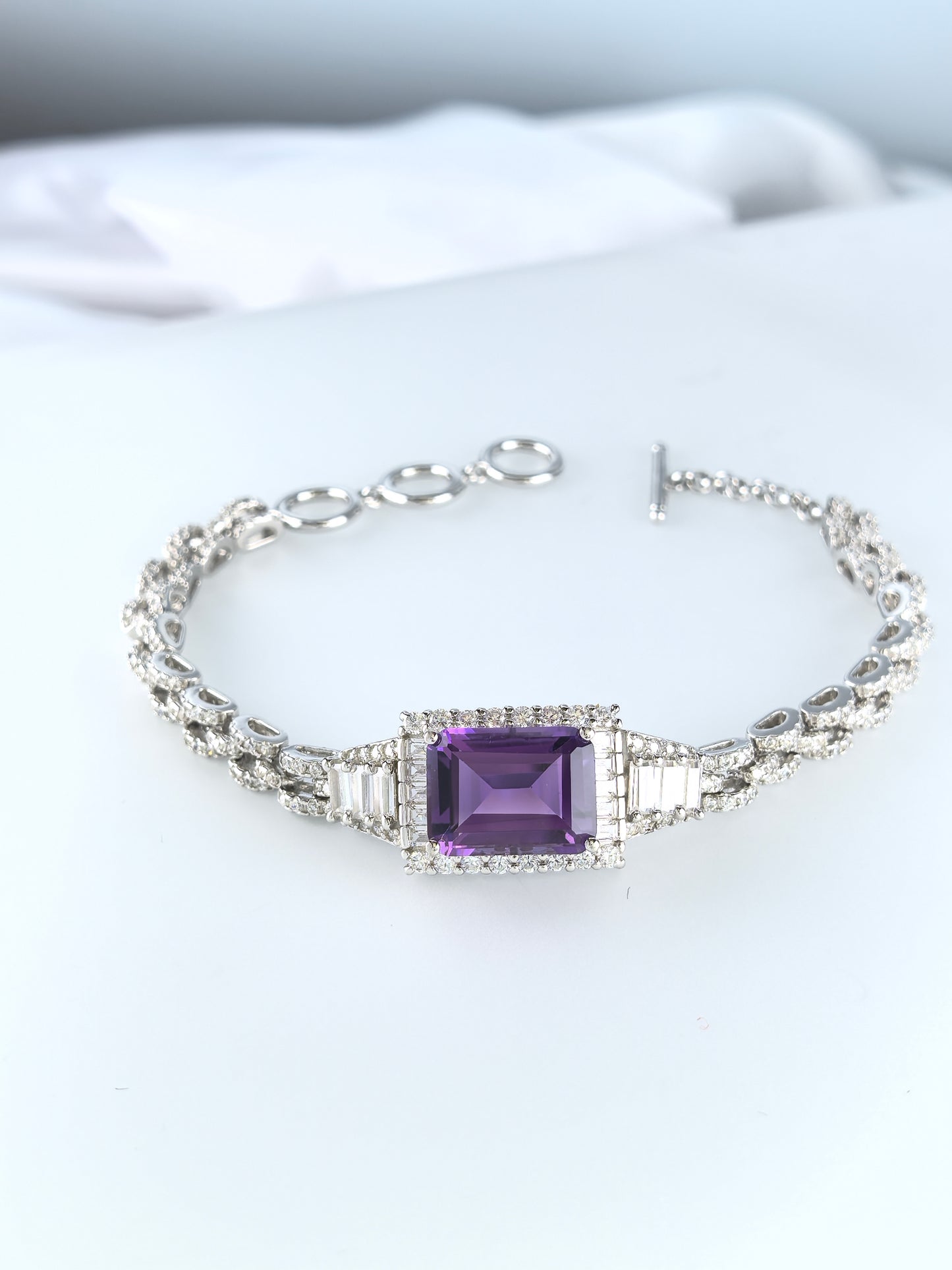 Wholesale Rhodium Plated 925 Sterling Silver Natural Amethyst Purple Gemstone Bracelet