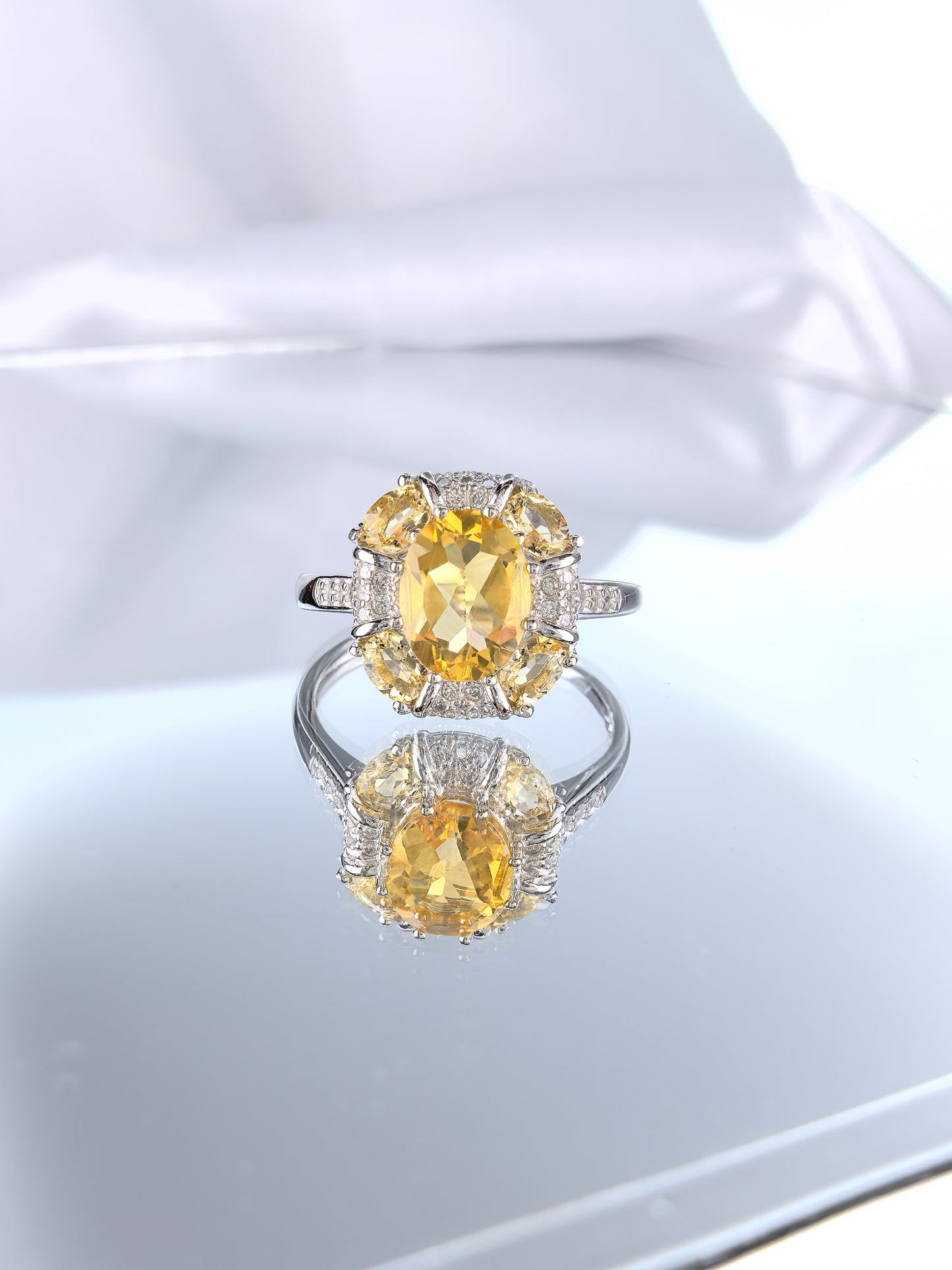 Wholesale Rhodium Plated 925 Sterling Silver Natural Citrine Yellow Gemstone Oval Cut Ring