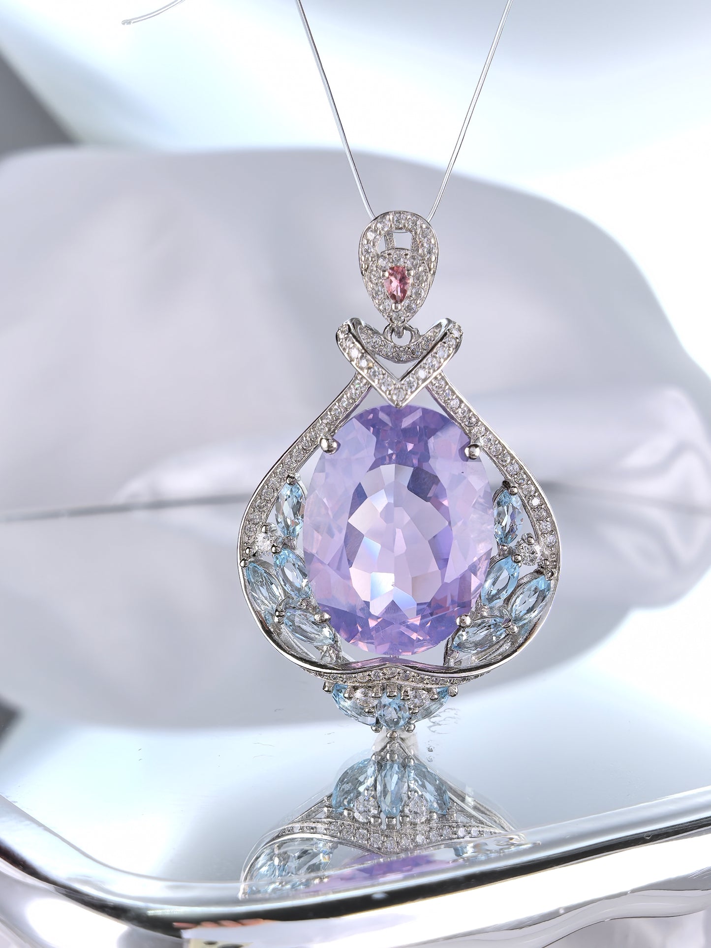 Wholesale Rhodium Plated 925 Sterling Silver Natural Lavender Amethyst Purple Gemstone Pendant（without Chain）